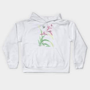 Orchids and Butterfly, watercolor painting Kids Hoodie